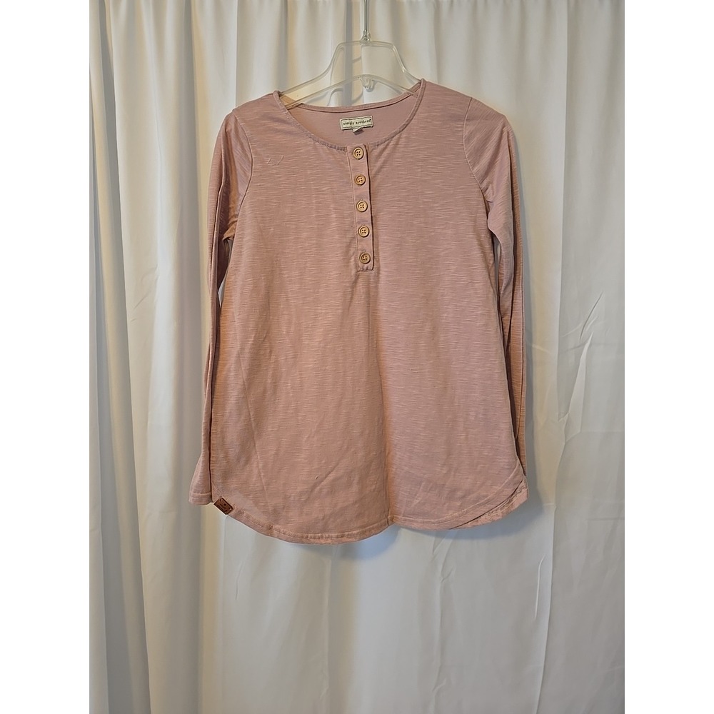 Simply Southern Women's Pink Long Sleeve Solid 5 Button T-Shirt Size Small